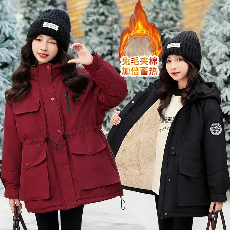 女童秋冬冲锋衣棉服大童加绒加厚时尚户外休闲派克服保暖冬装棉衣