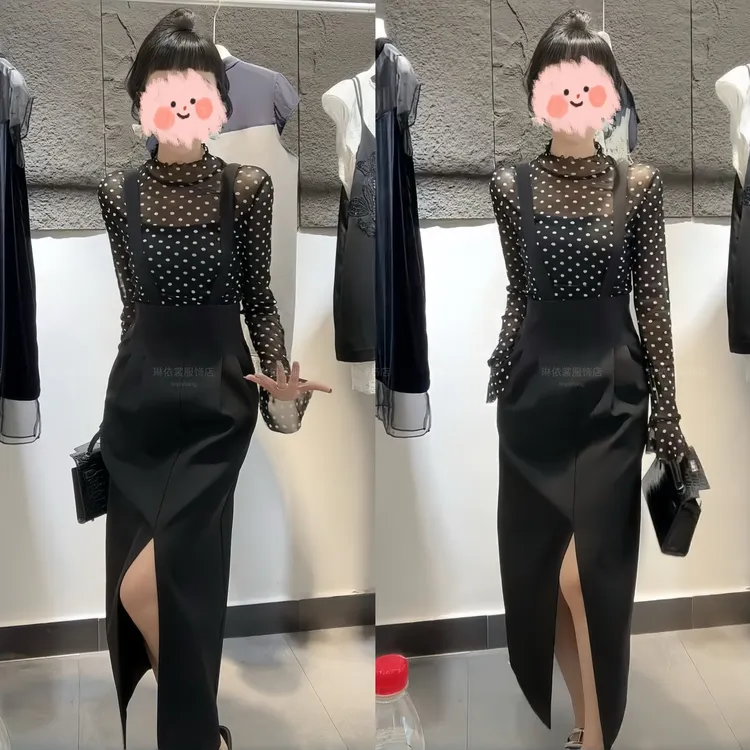 2025早秋新款韩版纯欲慵懒风显瘦长袖上衣修身时尚舒适背带裙套装