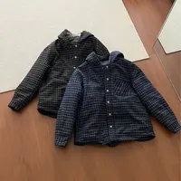 羊毛混纺格纹连帽羽绒服休闲加绒长袖秋冬保暖款穿搭日常百搭款男