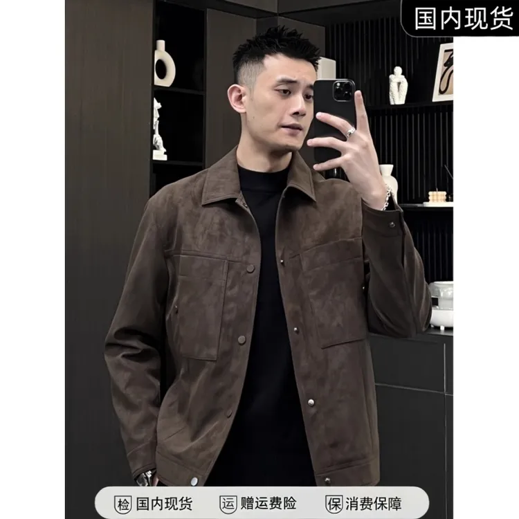 秋冬季潮流pu皮夹克男翻领痞帅软糯时尚轻熟加绒机车工装皮衣外套