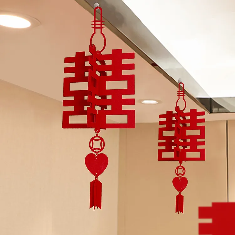 双面植绒大红喜字灯笼立体喜字挂件婚房布置客厅吊顶走廊结婚用品
