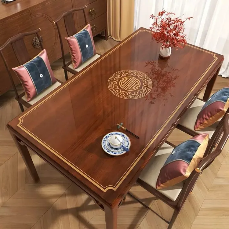 新中式透明软玻璃餐桌垫防水防油防烫免洗茶几桌布印花pvc餐桌布