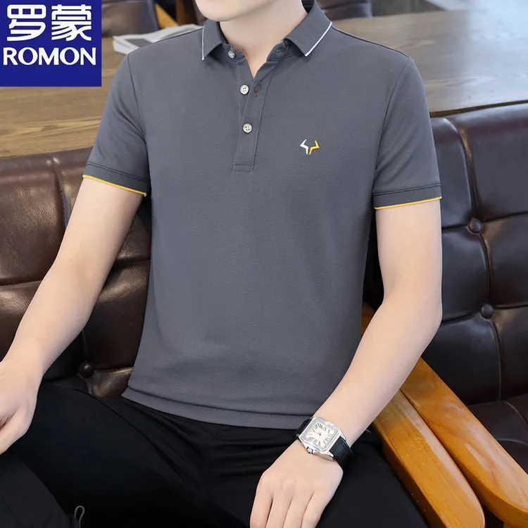 Romon/罗蒙夏季短袖t恤透气薄款休闲半袖冰感体恤翻领男士Polo衫