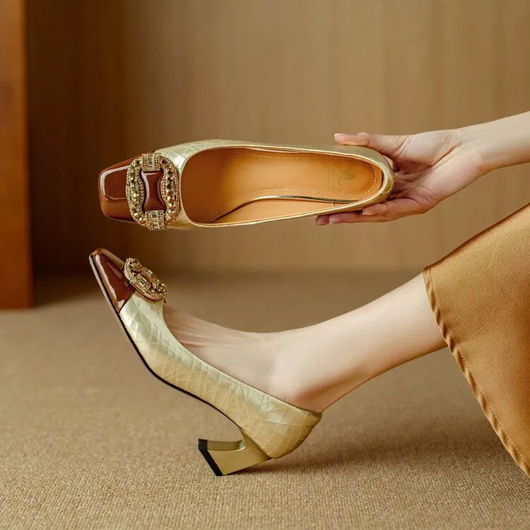 浅口方头气质优雅四季通用百搭小香风细跟单鞋