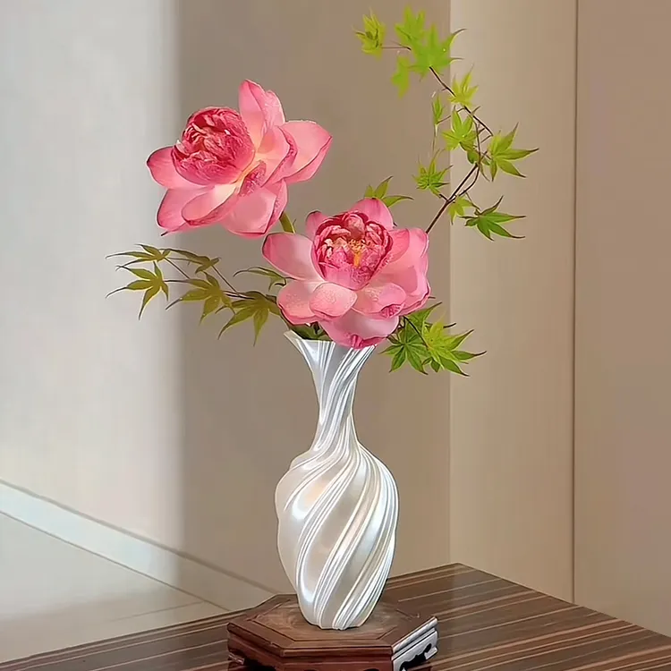3D打印花瓶摆件丝绸白花器客厅茶几新中式高级感插花瓶水培装饰品