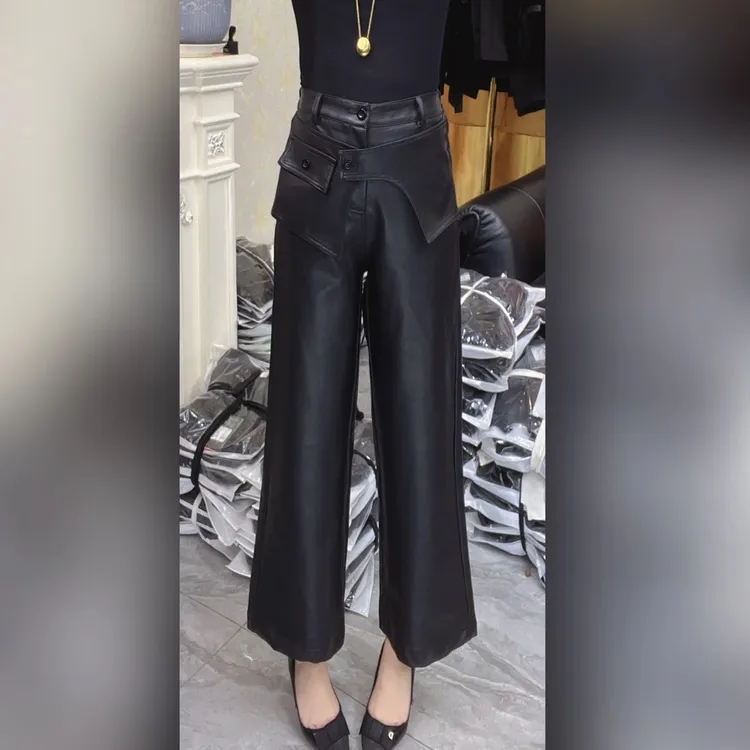 （6006）雅伊裳品家2025年秋冬新款时尚高腰气质显瘦蛋白皮阔腿裤女