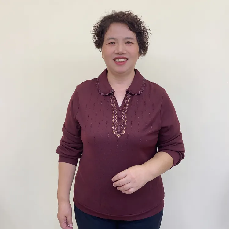 秋季中老年洋气妈妈装钉珠气质翻领纯色针织女装长袖百搭9821