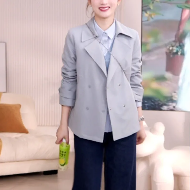 【云海】2025春季新款撞色条纹百搭复古小个子短款外套女高级感风衣
