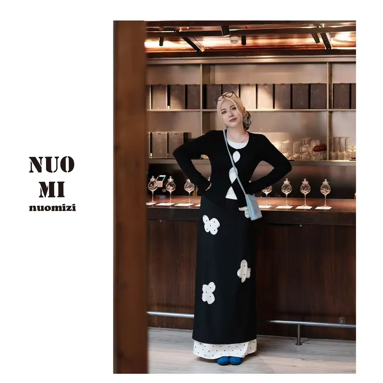 ZOZ糯米子[山茶花半裙]秋冬波点半身裙秋冬新款设计感显瘦裙子