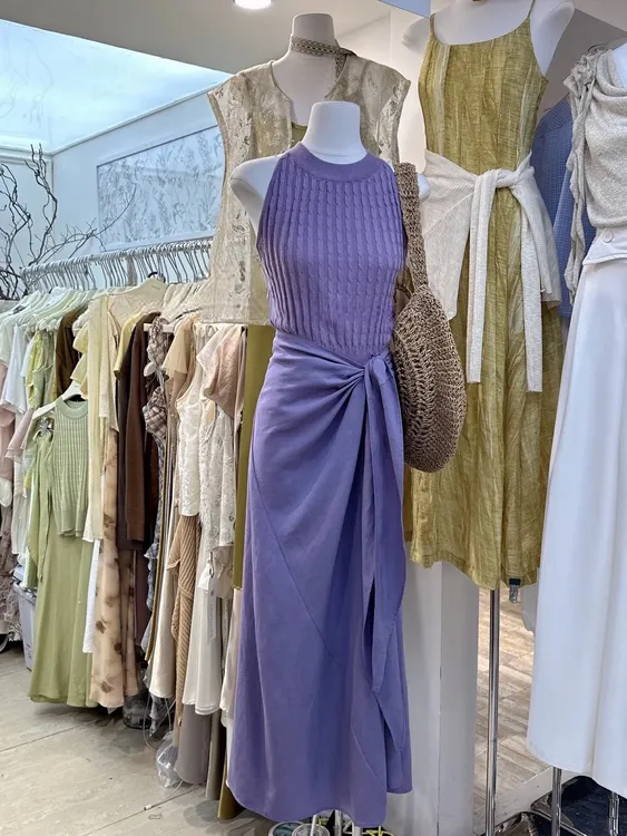 2025夏季新款法式紫色针织背心女高腰显瘦半身裙两件套时尚套装