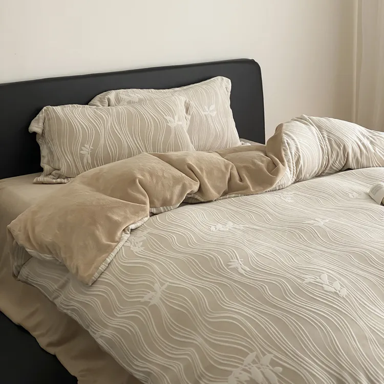 兰知春序秋冬款牛奶绒四件套加厚床单被套床加宿亲肤棉麻四件套