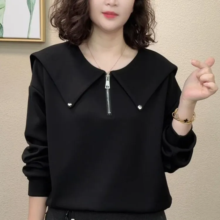 【早秋曼巴棉】2025秋季新款时尚气质拼接拉链女装卫衣海军领卫衣