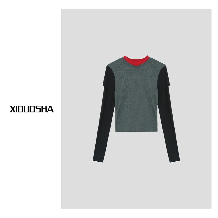 XIDUOSHA/喜朵莎原创设计款欧货撞色假两件羊毛上衣 XDS1563