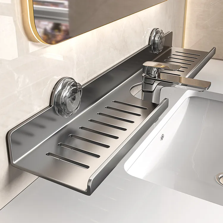 镜前卫生间吸盘置物架托盘厕所水龙头洗手盆洗漱台免打孔浴室架子