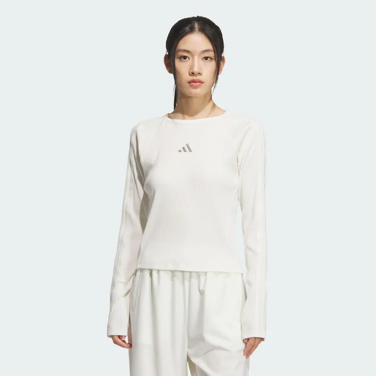 adidas阿迪达斯2025女子白月光修身款运动服LS TOP无领长T KB7754