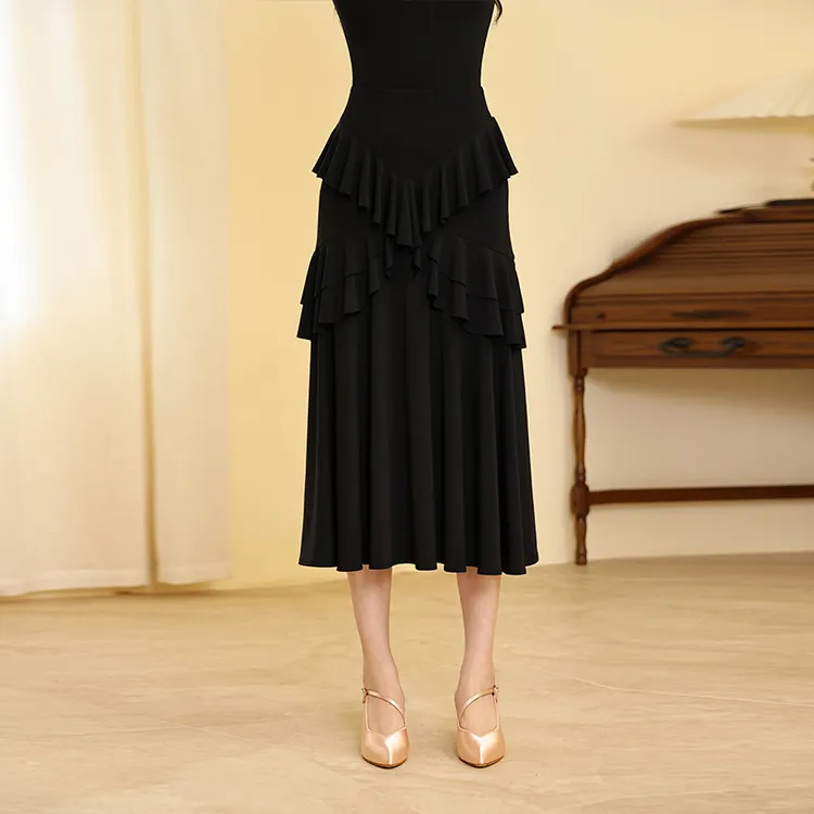 贝蒂BD舞服新款双层荷叶边交谊舞新款大摆裙舞蹈国标舞半身裙MD51