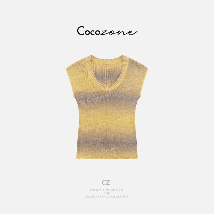 COCO ZONE 刘一一  【和纸纱混纺】度假风圆领毛织背心CD1A0891
