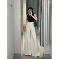 气质白色高腰超阔腿牛仔裤女2025年秋季新款显瘦百搭牛仔拖地裤