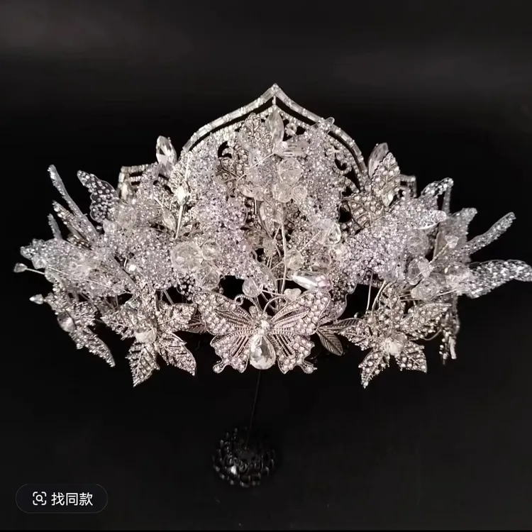 合金仿水晶婚庆饰品 喜看优选1077新娘头饰重工凝胶蝴蝶皇冠