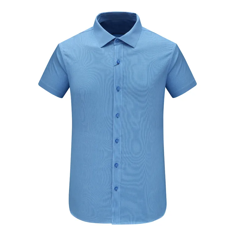 F3691恺夏季男式短袖衬衫 棉百搭商务休闲上衣免烫 蓝色有领撑