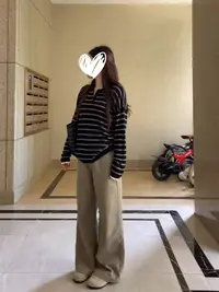 韩系条纹POLO领长袖针织衫女秋季新款宽松慵懒风松弛感薄款上衣女