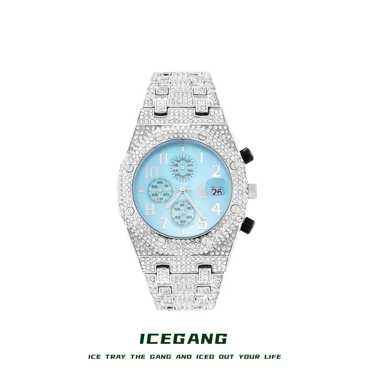 ICEGANG马尔代夫蓝满钻三眼石英腕表男女同款时尚气质配饰