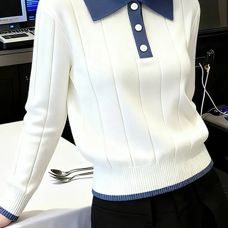 韩系polo领撞色针织衫女2025新款冬季今年流行爆款独特巨漂亮上衣