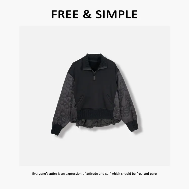 Free&Simple-'北方的冬‘秋冬款时尚极简感手袖立领拼接卫衣-85170