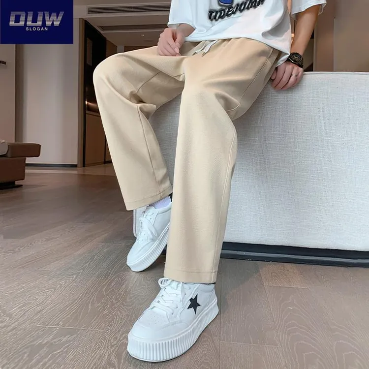O.U.W男士直筒裤薄款运动裤潮牌休闲裤宽松卡其色裤秋季阔腿裤ins