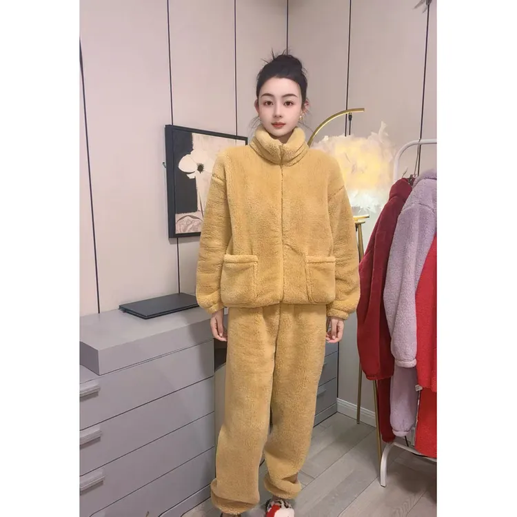 加厚睡衣女款保暖上衣松紧带立领家居服冬季长袖时尚