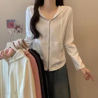 大码秋装设计感弧形下摆休闲时尚韩系松弛连帽开衫上衣卫衣13987