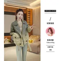 【裴诗婷】WT00028双排扣渐变喷漆皮衣外套