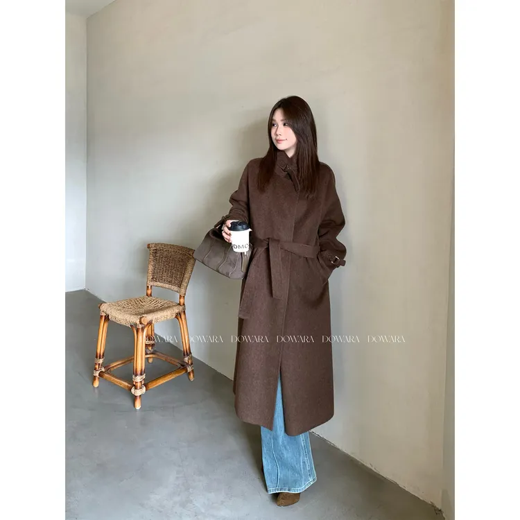 现货大婉酱微胖定制【华尔街】山羊绒绵羊毛宽松双面呢大衣女 9574D