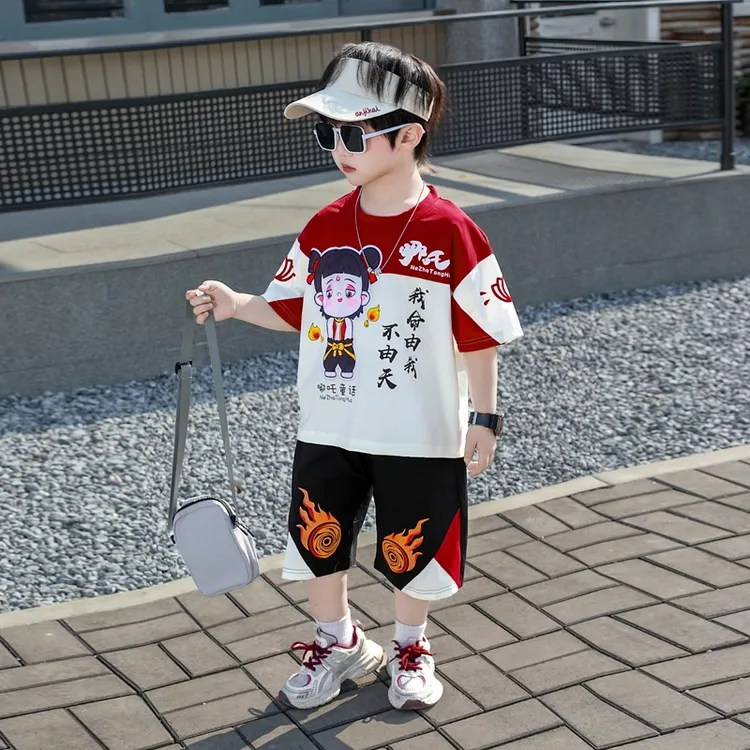 男童套装夏季哪吒衣服儿童服装网红小男孩洋气2025新款短袖两件