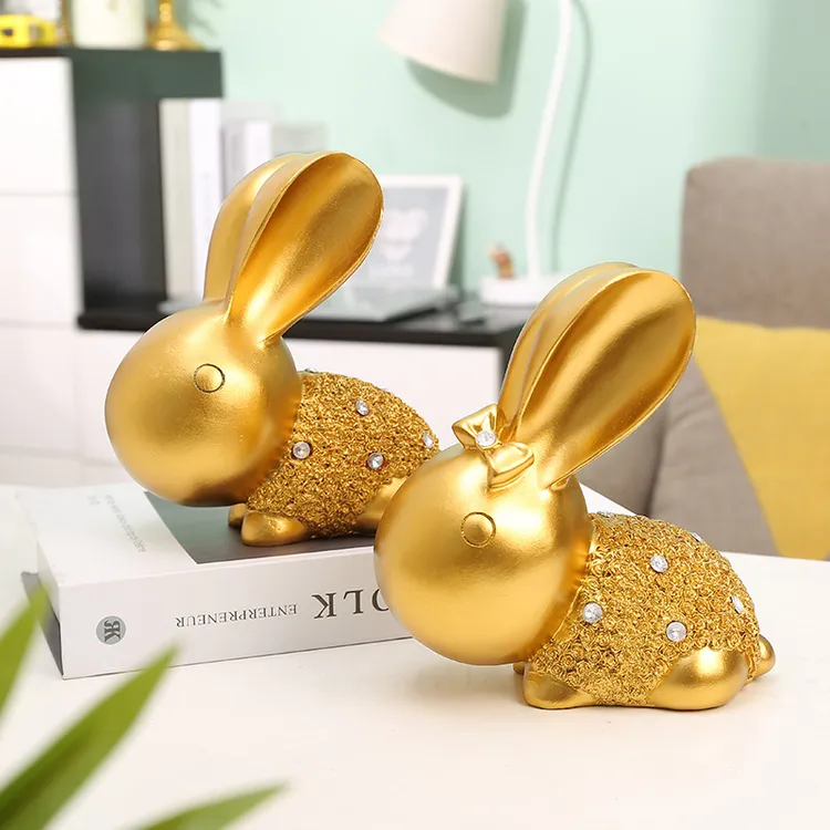 日常送礼北欧轻奢可爱对兔树脂摆件 简约情侣兔子 创意桌面玄关点