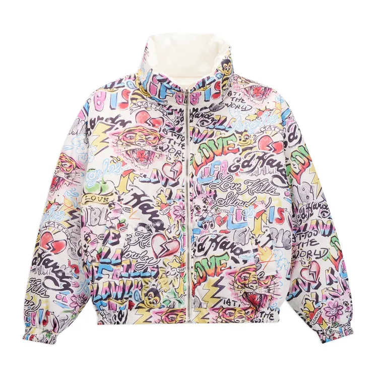 EdHardy/埃德哈迪冬季新款数码印花双面可穿时尚棉服E1QDW495