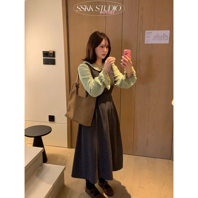 KMZY/KMZY山_山【韩女心思】微胖韩系爱心肌理蕾丝拼接假两件连衣裙