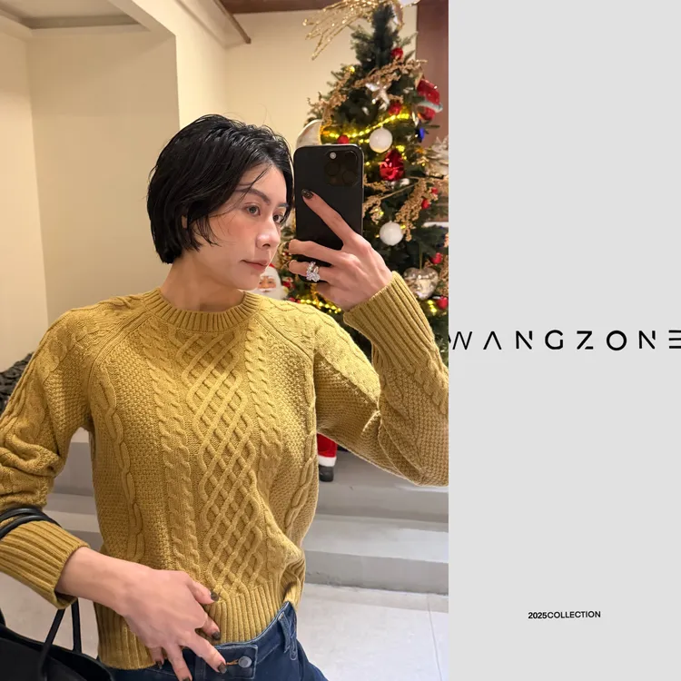 WANG ZONE丨甄奢重工100羊毛绞花温柔慵懒风复古麻花圆领毛衣