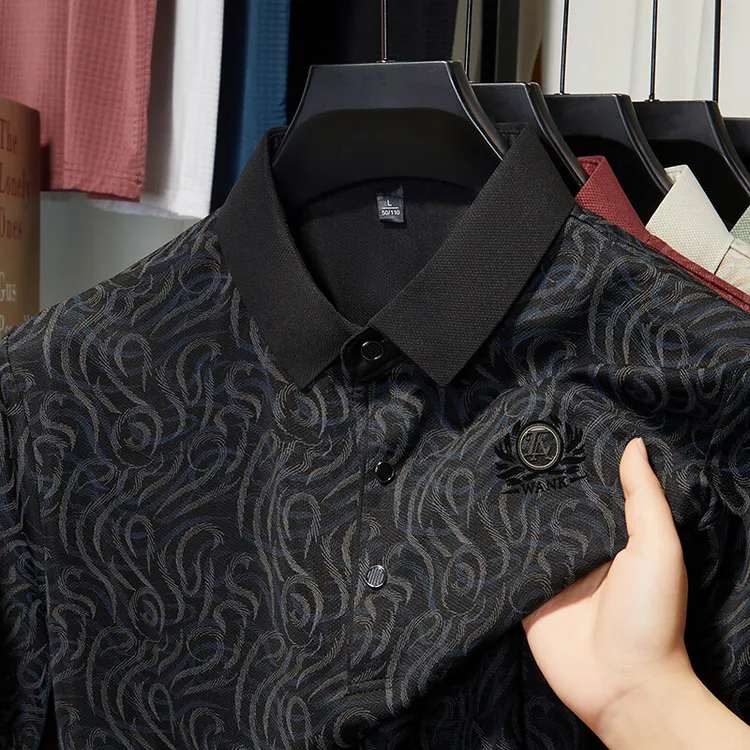 夏季短袖t恤男士印花休闲半袖宽松时尚薄款翻领透气polo衫男上衣