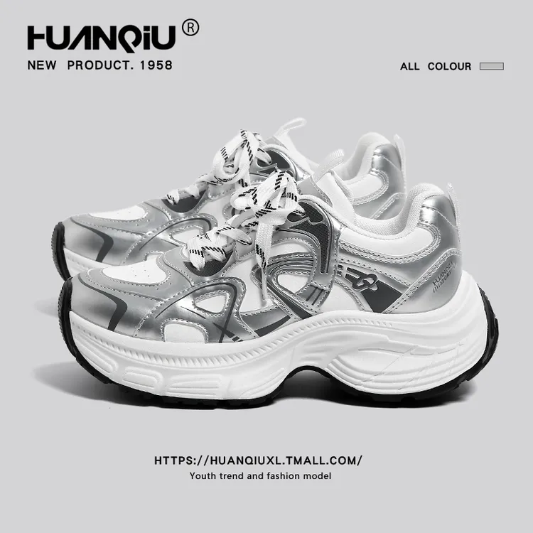 环球银色爆款增高女款2025新款秋季厚底时尚老爹鞋运动鞋网红小众
