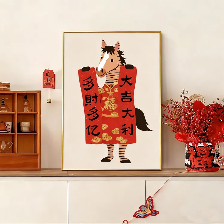 马年春节餐厅装饰画寓意好卧室玄关壁画2026新年喜庆客厅摆画挂画