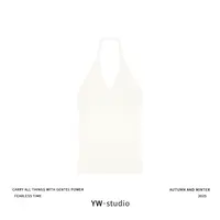 YUWEI/定制 琥珀流光风时髦挂脖露背15%绵羊毛针织背心 0936078