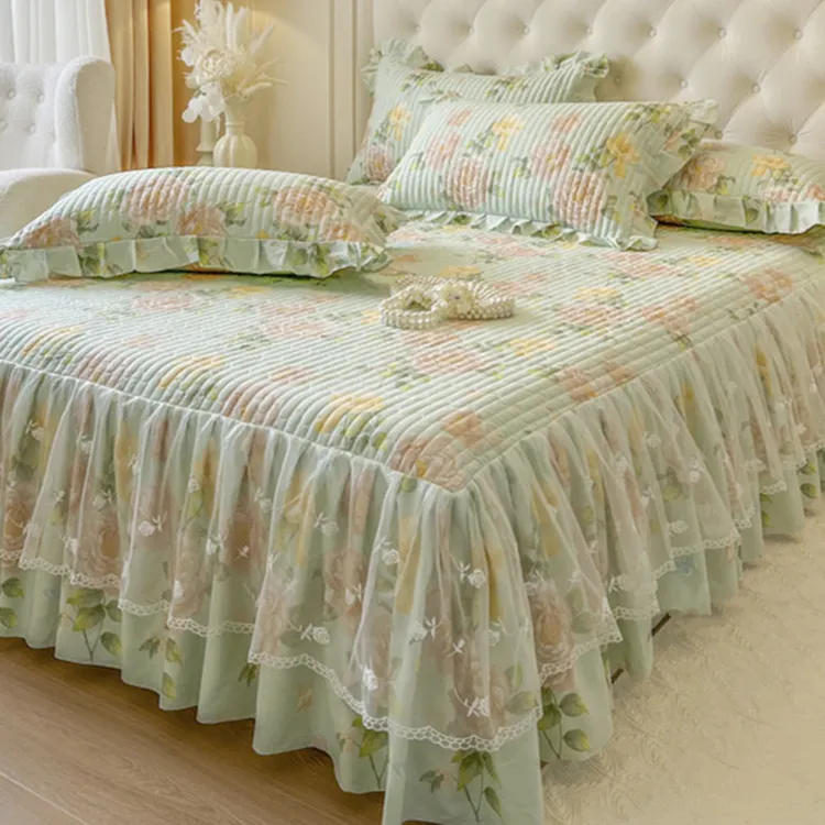 法式蕾丝纯棉床裙床笠二合一加厚防滑裙式床单公主风全棉床罩床套