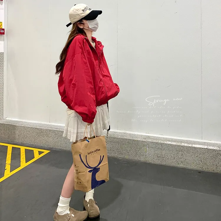 淳启红色时尚外套女韩版高级感春秋季新款宽松潮流洋派夹克上衣潮