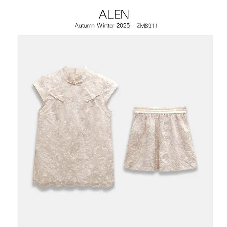 Alen.【花开时节】新中式国风女装时尚气质宽松刺绣套装ZM8911