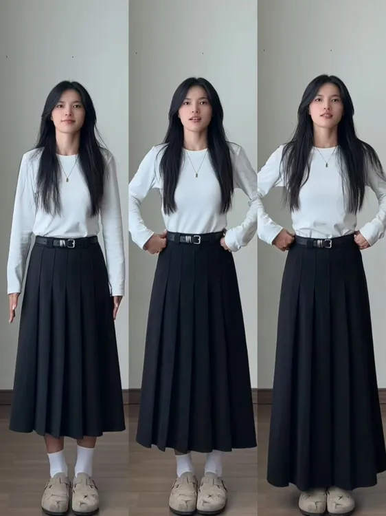 33系列#秋冬加厚毛呢中长款百褶裙显瘦高腰百搭黑色学院风长裙