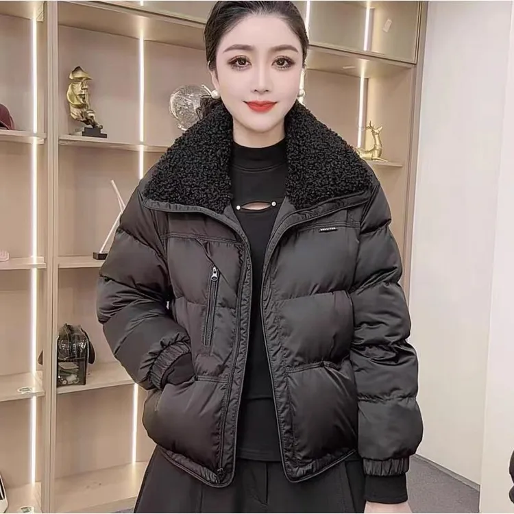 通勤风翻领短款棉衣女2025冬季新款宽松加厚棉衣棉服保暖棉袄外套