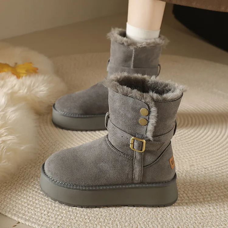 加绒厚底增高时尚雪地靴女款爆款新款女鞋加厚勃肯棉鞋