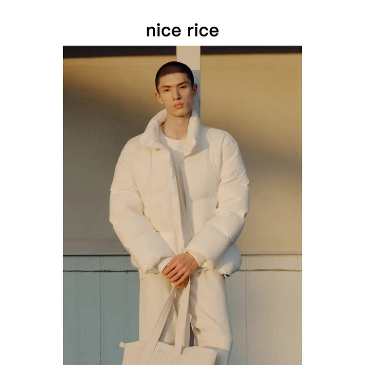 nice rice好饭 25冬季新品宽松绗线立领白鸭绒羽绒服男NHD10074