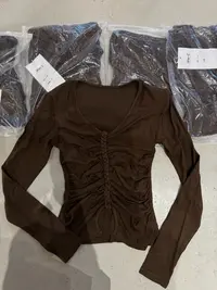 抗起球长袖常规款瑞丽风通勤T恤显瘦假两件抽绳长袖打底百搭修身